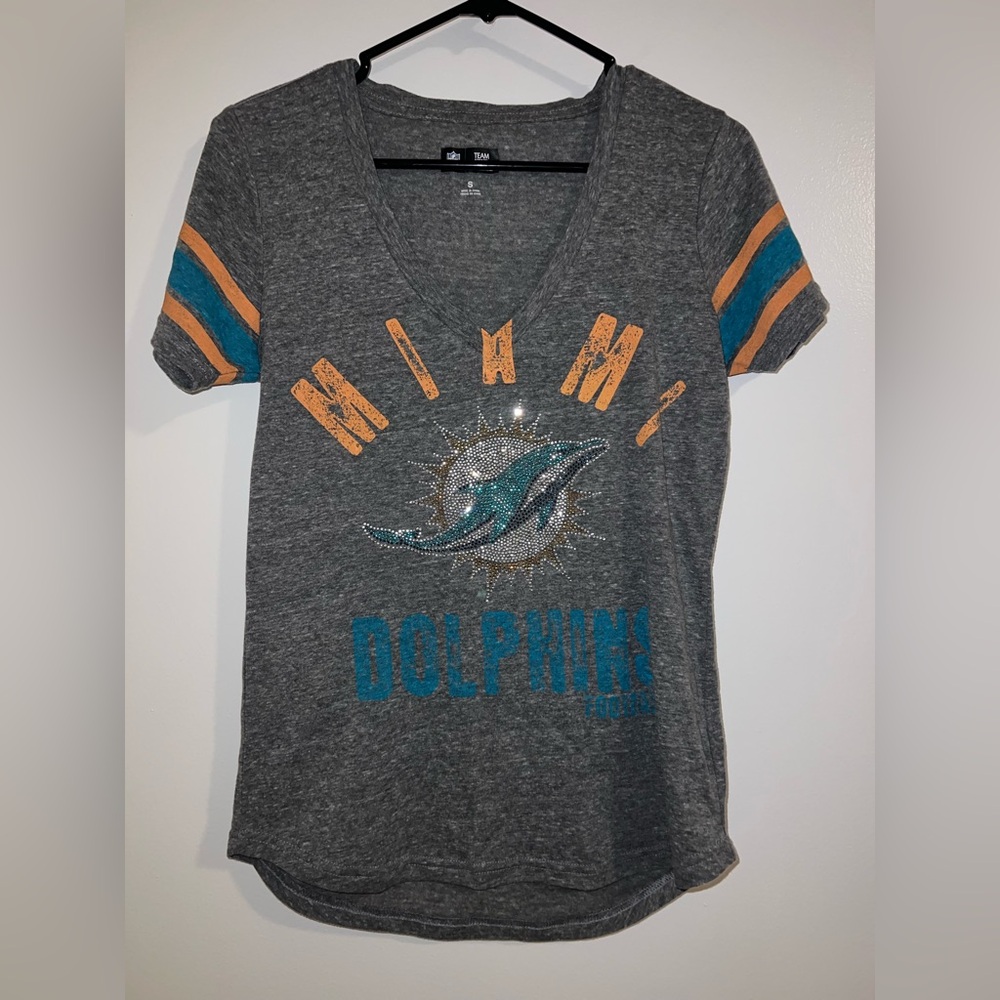 Ladies Miami Dolphins Gray V-Neck T-Shirt